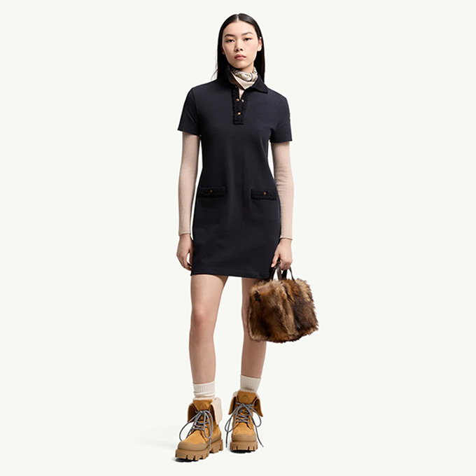 moncler navy white striped drawstring cropped collar shirt